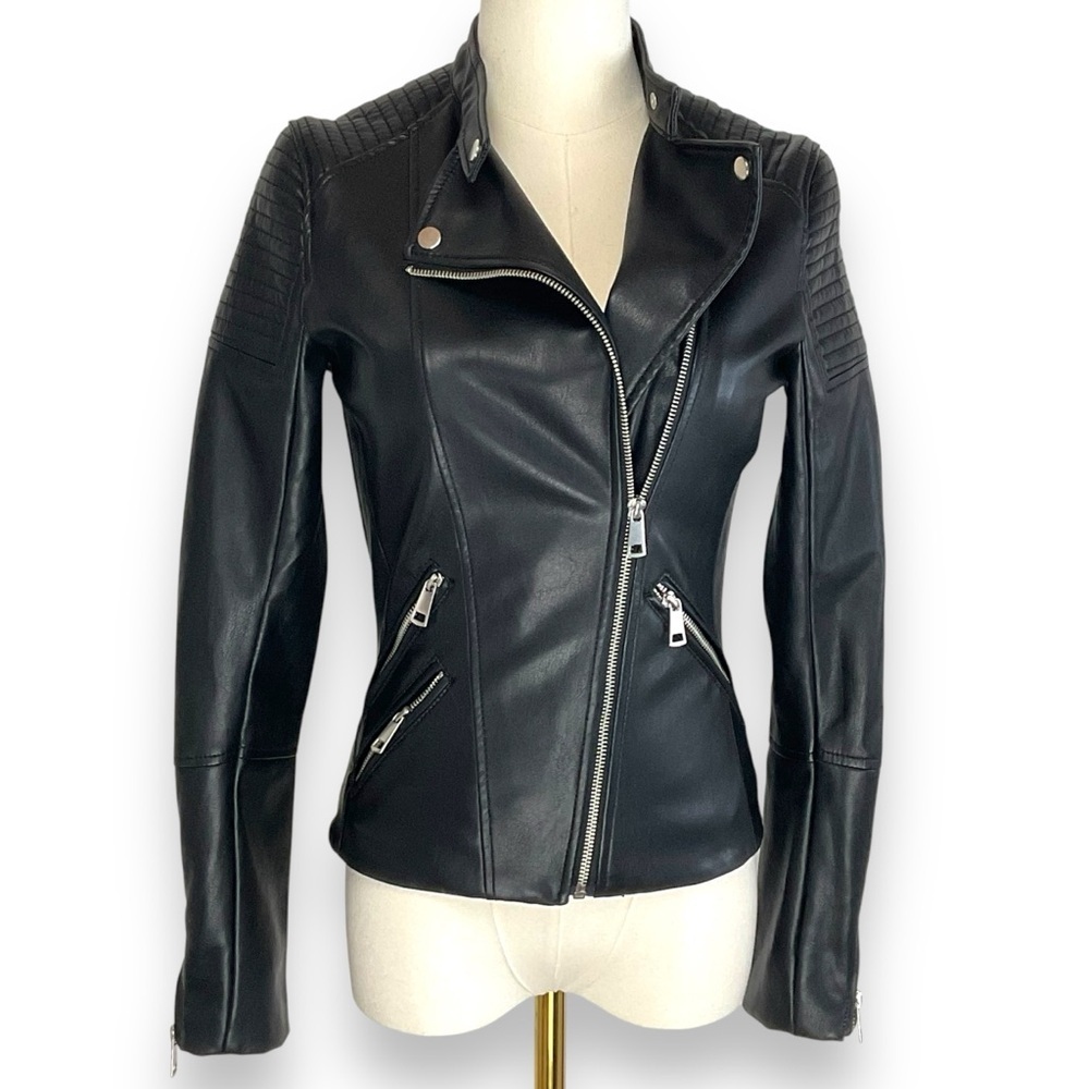 H&M Jacket Faux Leather Womens‎ Motorcycle Biker Moto Punk Zipper Black Size 2
